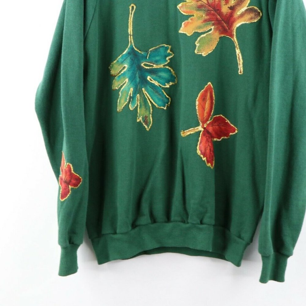 Vtg 90s Streetwear Glitter Fall Leaves Sweatshirt View 3